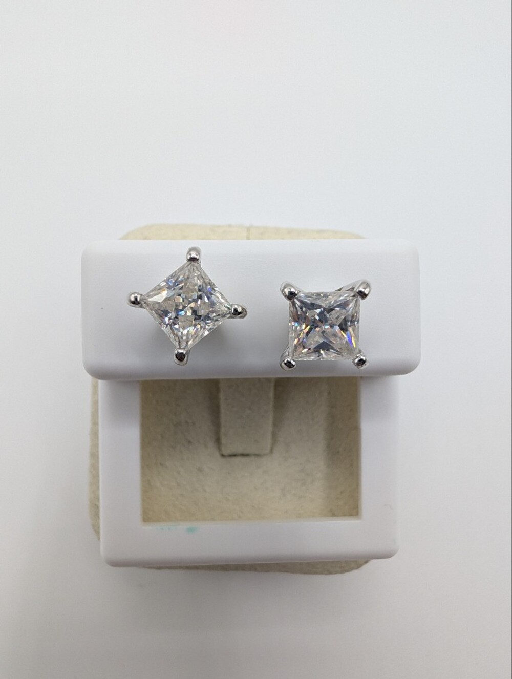 Princess Cut Moissanite Stud Earrings Sterling Silver Screw Back